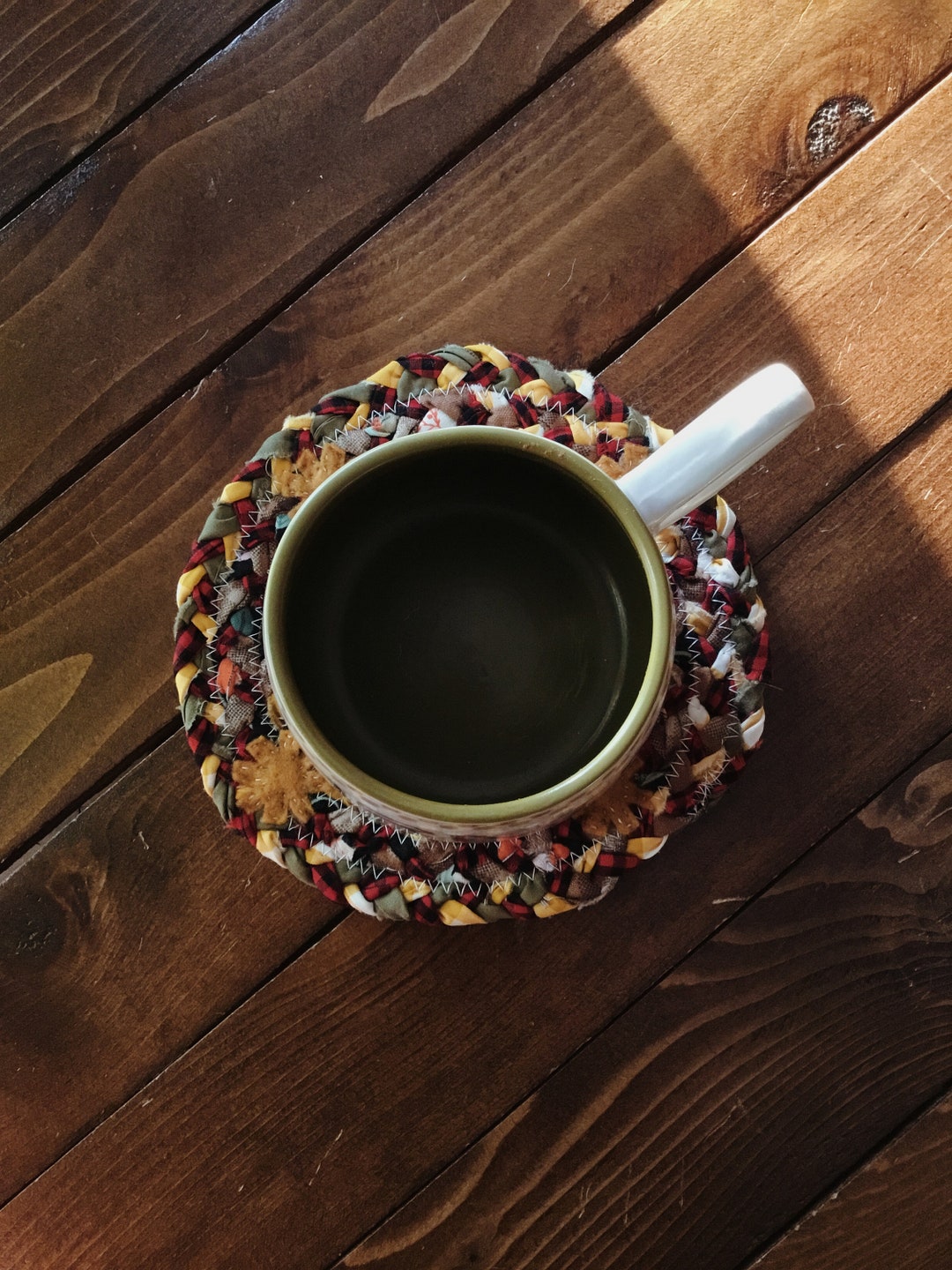 Braided Rug Mug With Handstitched Felt Stars Etsy