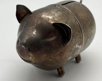 Piggy Coin Bank Silver Tone Pig Made in Hong Kong