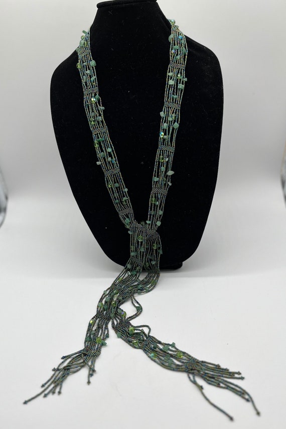 Iridescent Woven Beaded Belt Tie Necklace Scarf