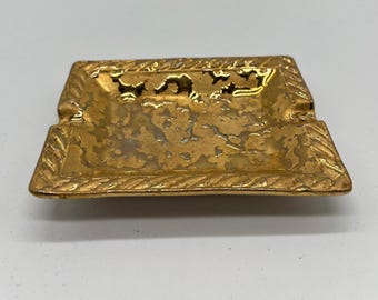 Weeping Gold 22 Carat Gold Painted Ashtray Old Hollywood Glamour
