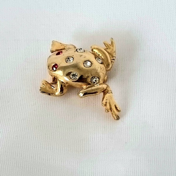 broche de grenouille vintage, broche de grenouille en cristal strass, broche de crapaud