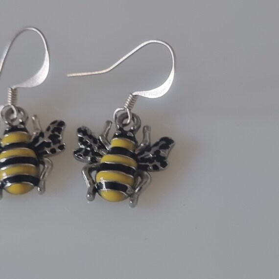 Enamel Bumble Bee Drop Earrings, Bee Dangle Earri… - image 3