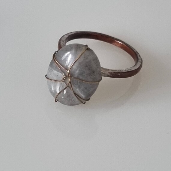 Vintage Copper Wire Wrap Gemstone Rings , Green Marbl… Gem