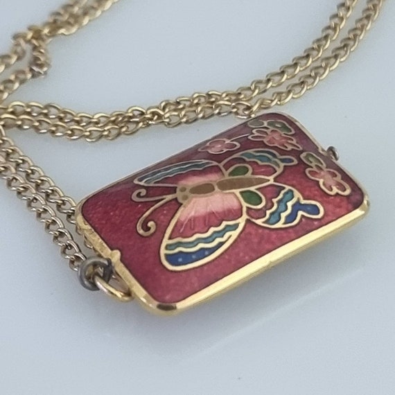 Vintage Cloisonne Puffed Double sided Pendant Nec… - image 5