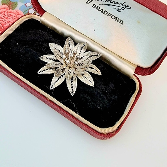 Vintage Star burst Silver Filigree Brooch Egyptia… - image 1