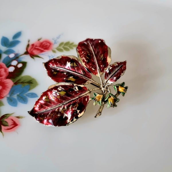 Vintage Copper Beech Leaf Brooch EXQUISITE, Exquisite Leaf Series Brooch,   Exquisite Cold Enamel Brooch Exquisite