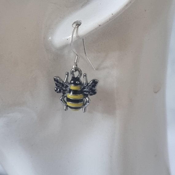 Enamel Bumble Bee Drop Earrings, Bee Dangle Earri… - image 5