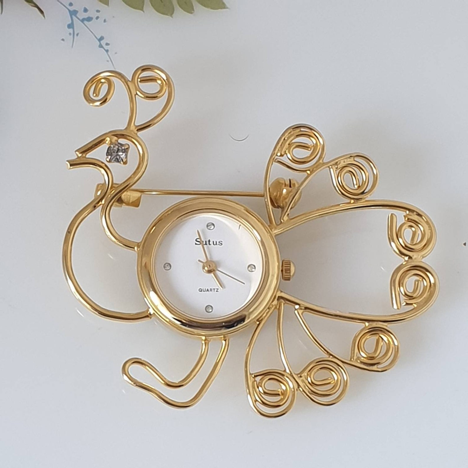 Vintage Peacock Fob Watch Sutus Peacock Gold Finish Wire Etsy