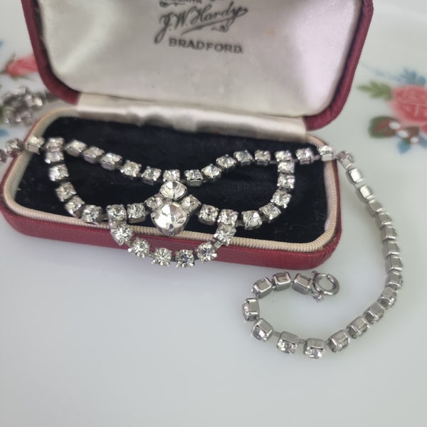 Vintage Diamante Rhinestone Necklace, 1950's Paste Collar Necklace, Paste Choker Collar Necklace