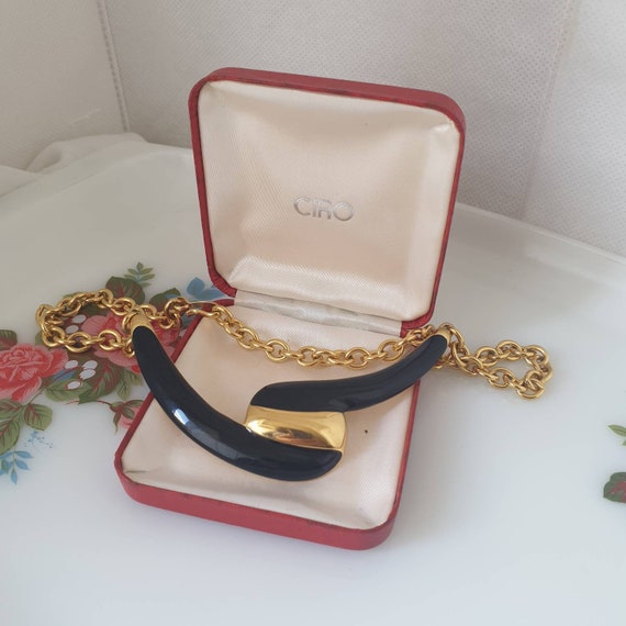 Vintage 80's Monet Black Enamel Necklace, Monet Bl