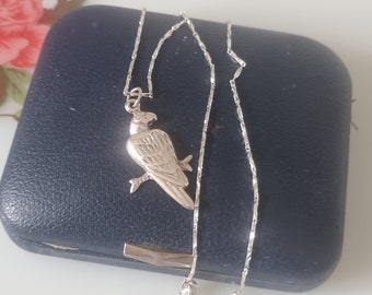 Vintage Silver Parrot Necklace, Sterling Silver Bird Necklace