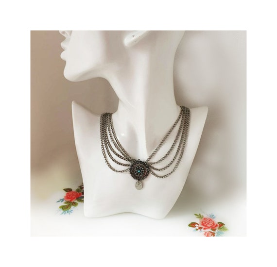 Vintage 1950's Festoon Necklace, Vintage Blue Ston