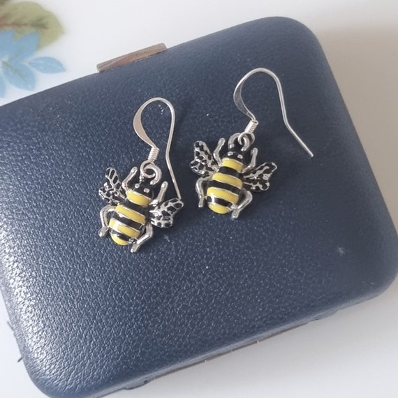 Enamel Bumble Bee Drop Earrings, Bee Dangle Earri… - image 10
