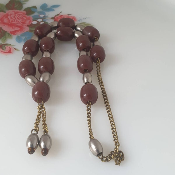 Vintage Kombali  Beads, Brown Glass Prayer Beads, Islamic Prayer Bead, Vintage Worry Beads