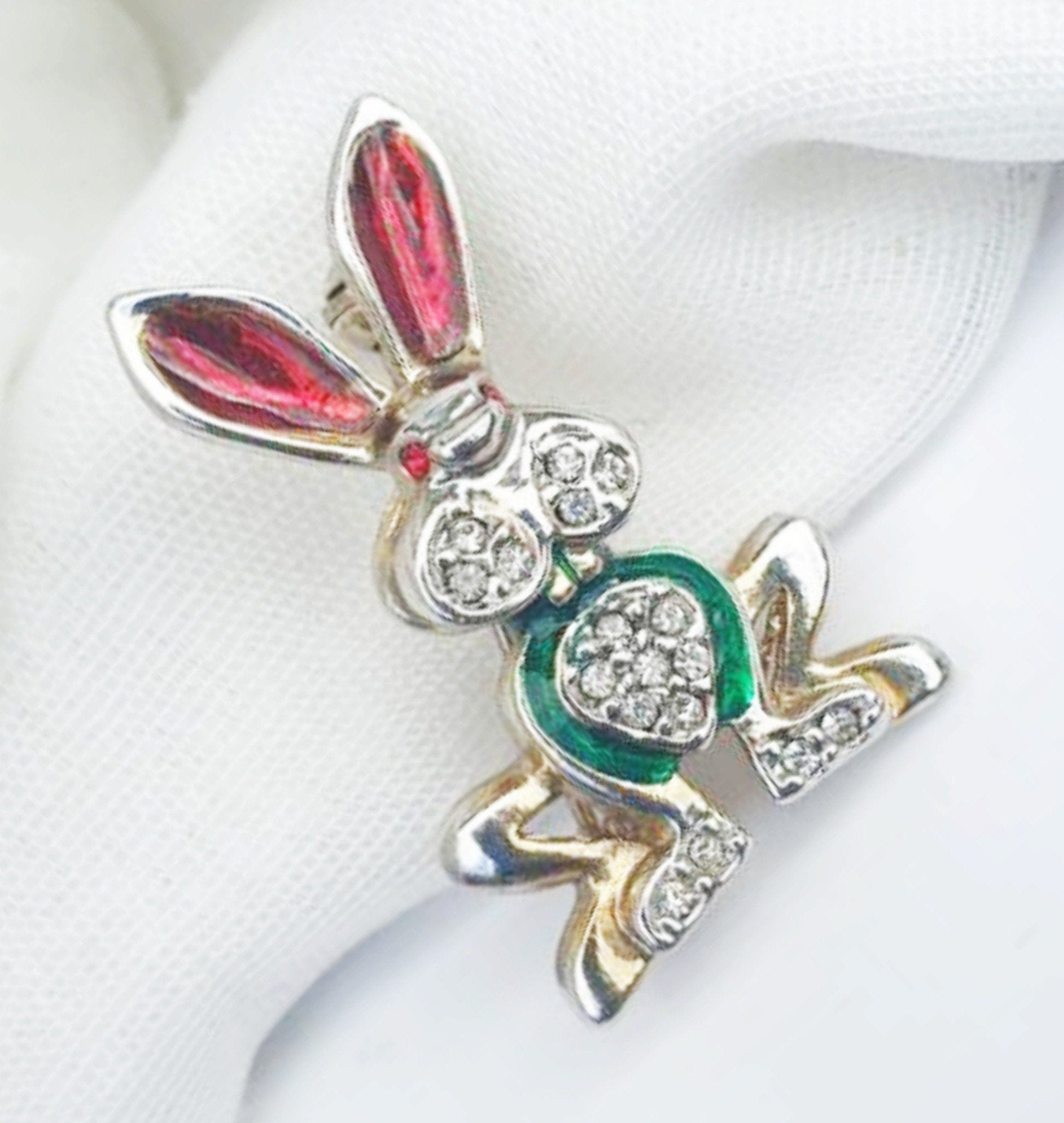 Vintage Rabbit brooch bunny rabbit brooch pin Rhinestone Etsy