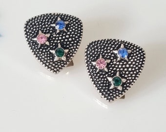 Vintage Star Shield Clip On Earrings, Sheild Gem Earrings