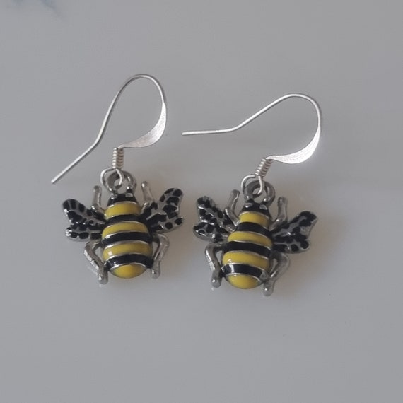 Enamel Bumble Bee Drop Earrings, Bee Dangle Earri… - image 4