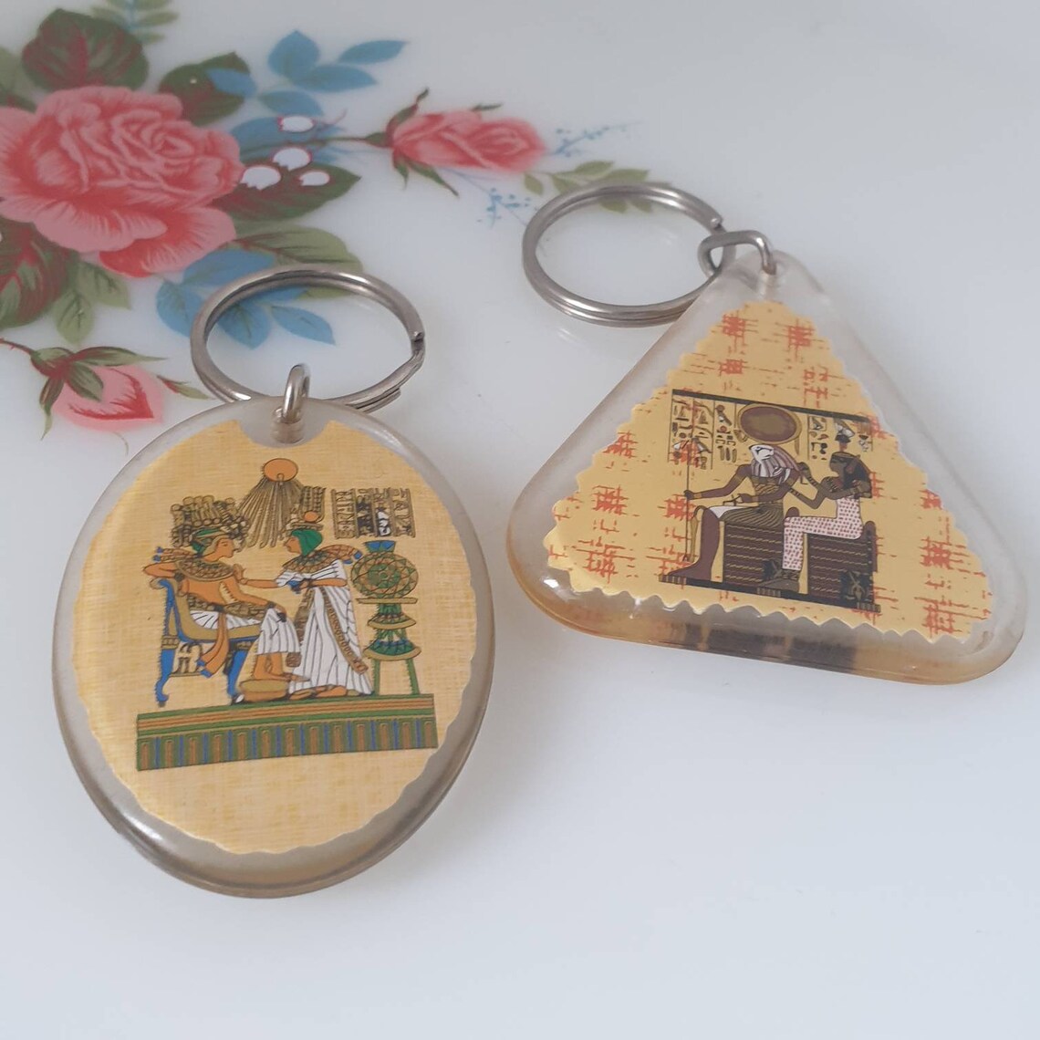 Vintage Egyptian Souvenir Keyrings Lucite Embedded Egyptian Etsy