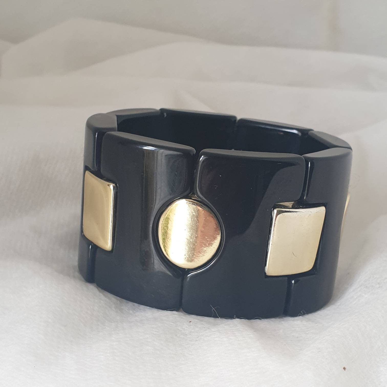 Vintage Chunky Extra Wide Black Lucite Stretch Bangle | Etsy