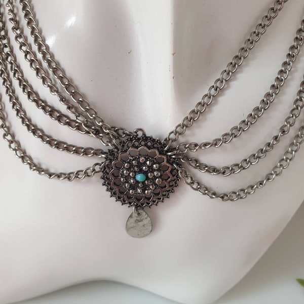 Vintage 1950's Festoon Necklace, Vintage Mandala Layered Necklace,  Boho Festoon Necklace, Vintage Multi strand Necklace