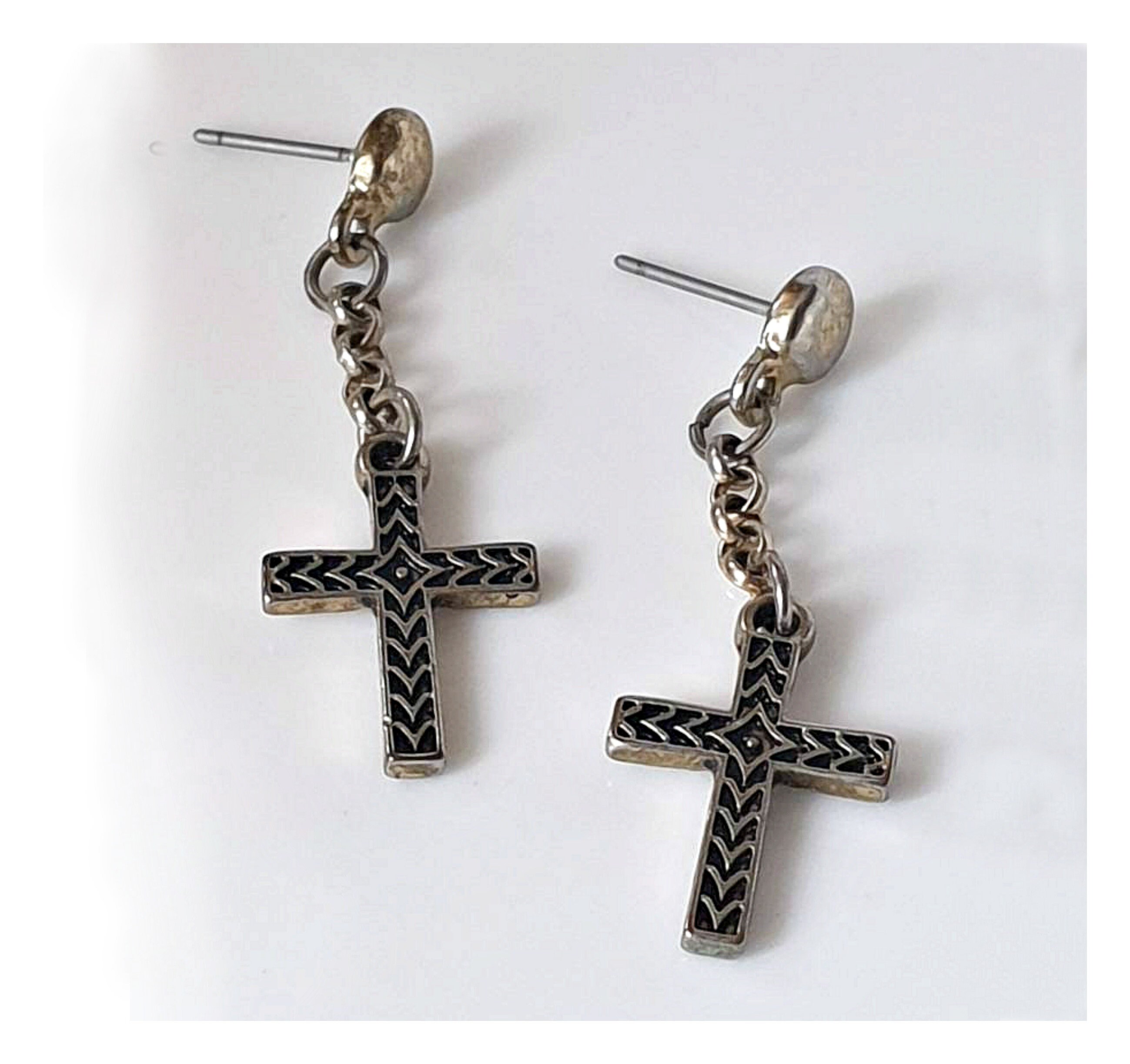 Vintage Cross Chain Earrings Vintage Cross Chain Dangle Etsy