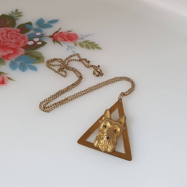 Collier Triangle De Chien vintage, Collier Triangle De Chien Terrier, Collier En Laiton Triangle De Chien Rare, Collier De Chien Art Déco