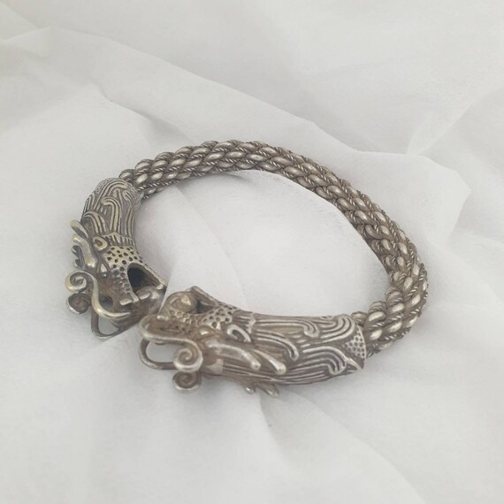 Chinese Miao Silver Dragon Armlet, Chinese Double