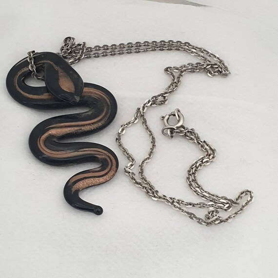 Vintage Snake Necklace, Murano Glass Snake Pendan
