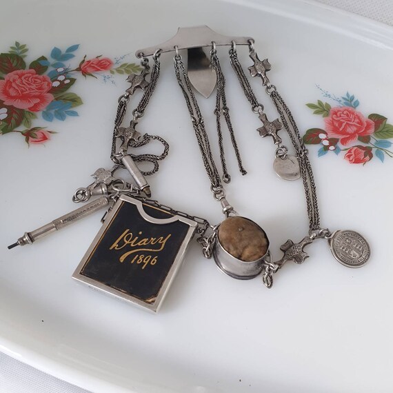 Vintage Silver Chatelaine, 1896 Victorian Chatelai