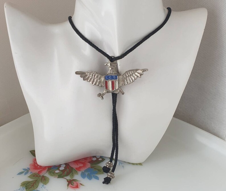 Eagle US Flag Bolo Tie Eagle Bolo Tie Vintage Bolo Tie American Flag Bolo Tie Cowboy Bootlace Bolo Tie