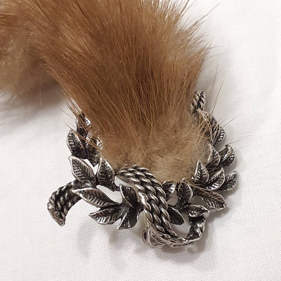 Vintage Mink Fur Brooch Pewter Wreath Mink Fur Brooch Mink Fur