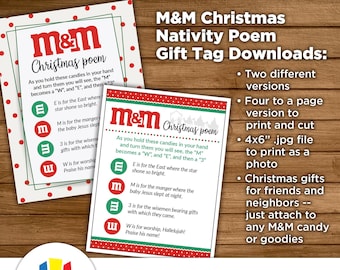 M&M Christmas Candy Kerstgedicht: instant download cadeaulabel, kerstvriend en buurcadeau.