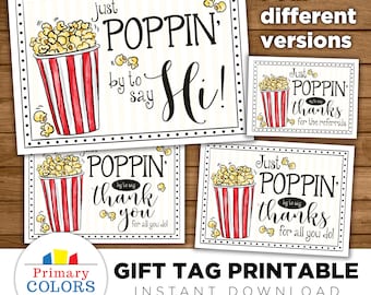 Just POPPIN' by to say hi! Teacher, staff, client, volunteer, employee, neighbor, referral, ministering, appreciation or birthday gift tag