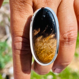 Sold…..M..Natural Petrified Palm Wood solid 925 sterling silver ring