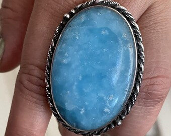 Handmade Hemimorphite Sterling Silver Ring: Large Southwestern Statement Ring
