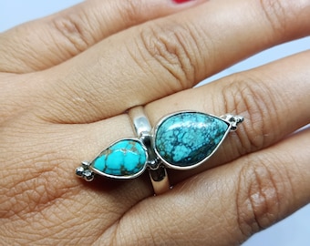 Lucky Gemstone Round cabochon Turquoise Rings 925 Sterling Silver Blue Turquoise Lucky Gemstone Ring Supply Jewelry Gift Bohemian