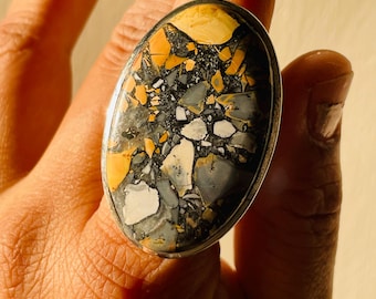 Anillo de jaspe maliganio: anillo de cóctel de plata esterlina, estilo suroeste