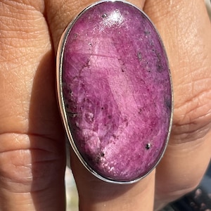 Ruby Zoisite Ring Sterling Silver | Natural Anyolite Cabochon Statement Ring | Boho Gemstone Ring | Crystal Healing Ring | Gift for Her