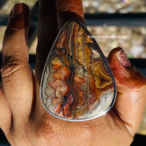 Mexican Crazy lace Agate Ring,Solid 925 Sterling Silver Ring, Handmade Gemstone Jewellery,LARGE,Unique Ring women Ring Gift her