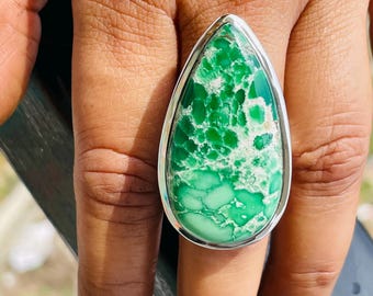 Natural Australian Variscite solid 925 sterling silver ring  Silversmith one-of-a-kind Unique handcrafted gemstone ring