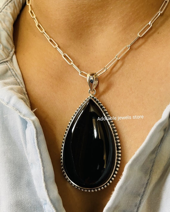 Handmade Black Onyx Pendant: 925 Sterling Silver, Native American Jewelry