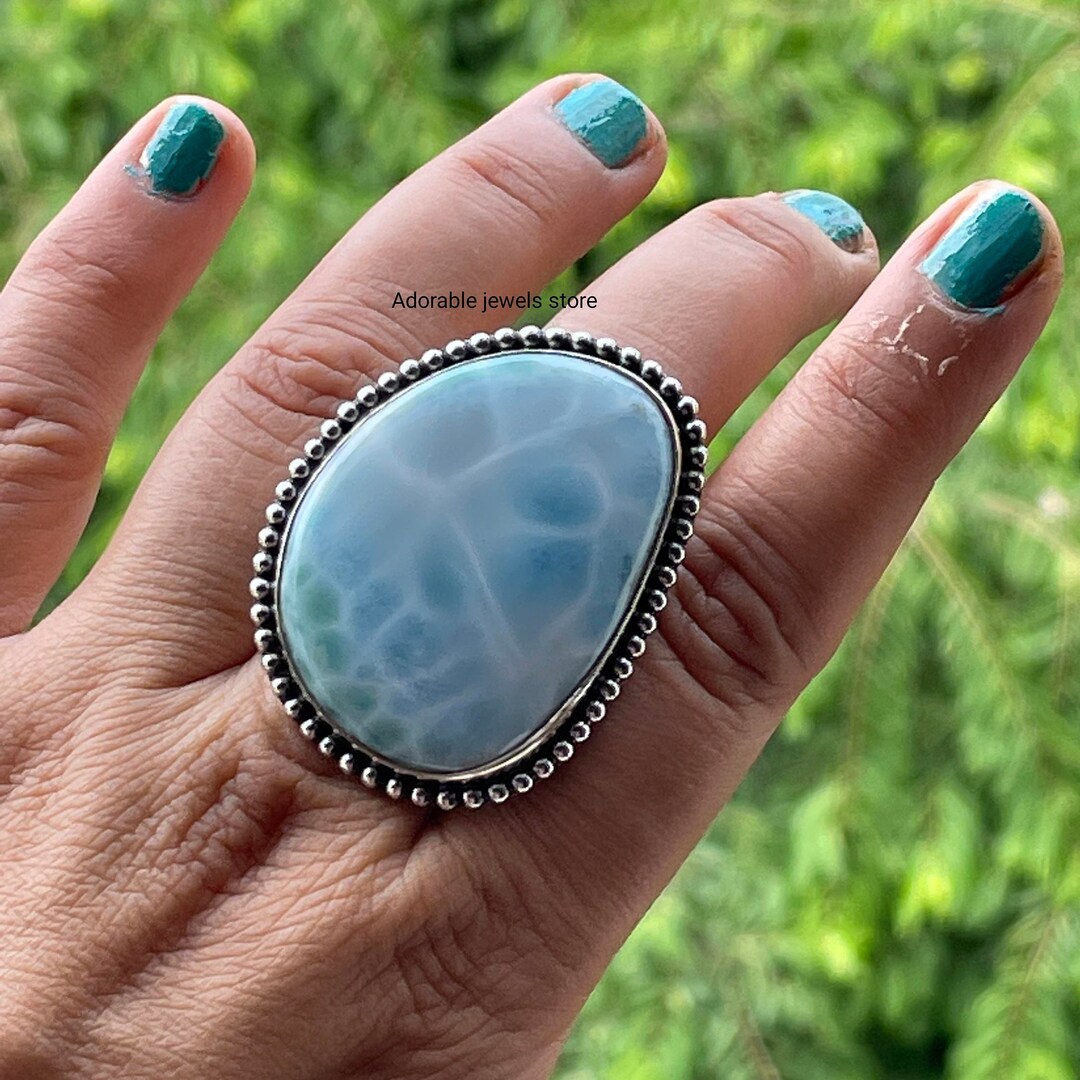 One of a Kind High Quality Larimar Ring Solid 925 Sterling Silver