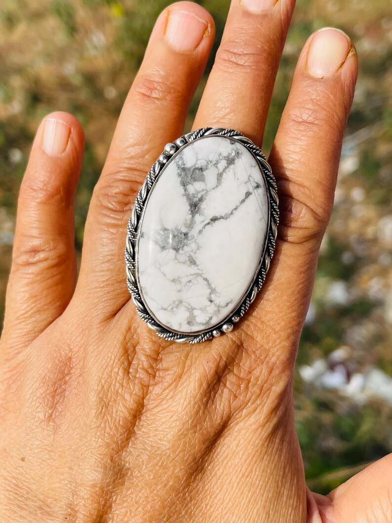 Handmade White Howlite Solid Sterling Silver Statement Ring - Etsy