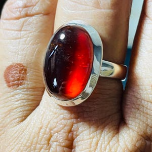 Bohemian Red Garnet Ring: Handmade Sterling Silver Solitaire