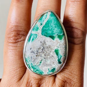 Handmade Variscite Turquoise Sterling Silver Ring: Pear Teardrop Statement Jewelry