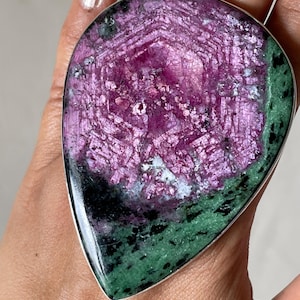 Ruby Zoisite Ring, Large Pear Sterling Silver Statement Ring, Pink Green Gemstone, Boho Handmade Jewelry, Unique Gift for Her