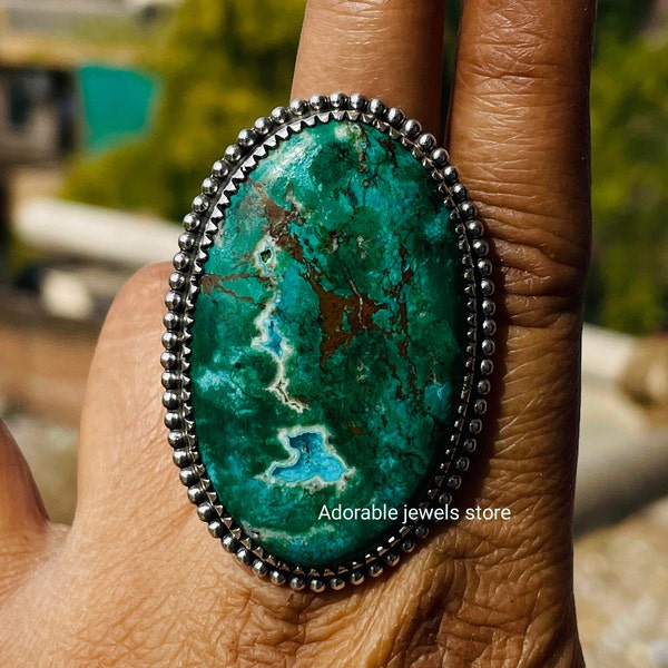 Chrysocolla Malachite Ring, Chrysocolla Ring, Handmade Gemstone Jewelry, solid 925 Sterling Silver,Malachite Ring Mothers day gift