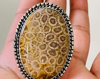 Handgemachte Sterling Silber Ammonit Fossilien Ring - Großer Oval Cocktail Ring