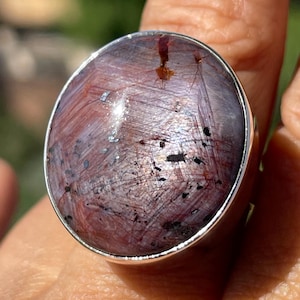 Star Ruby Ring, 925 Sterling Silver Large Oval Cabochon Ring, Natural Six Ray Star Gemstone Statement Ring, July Birthstone Gift for Her
