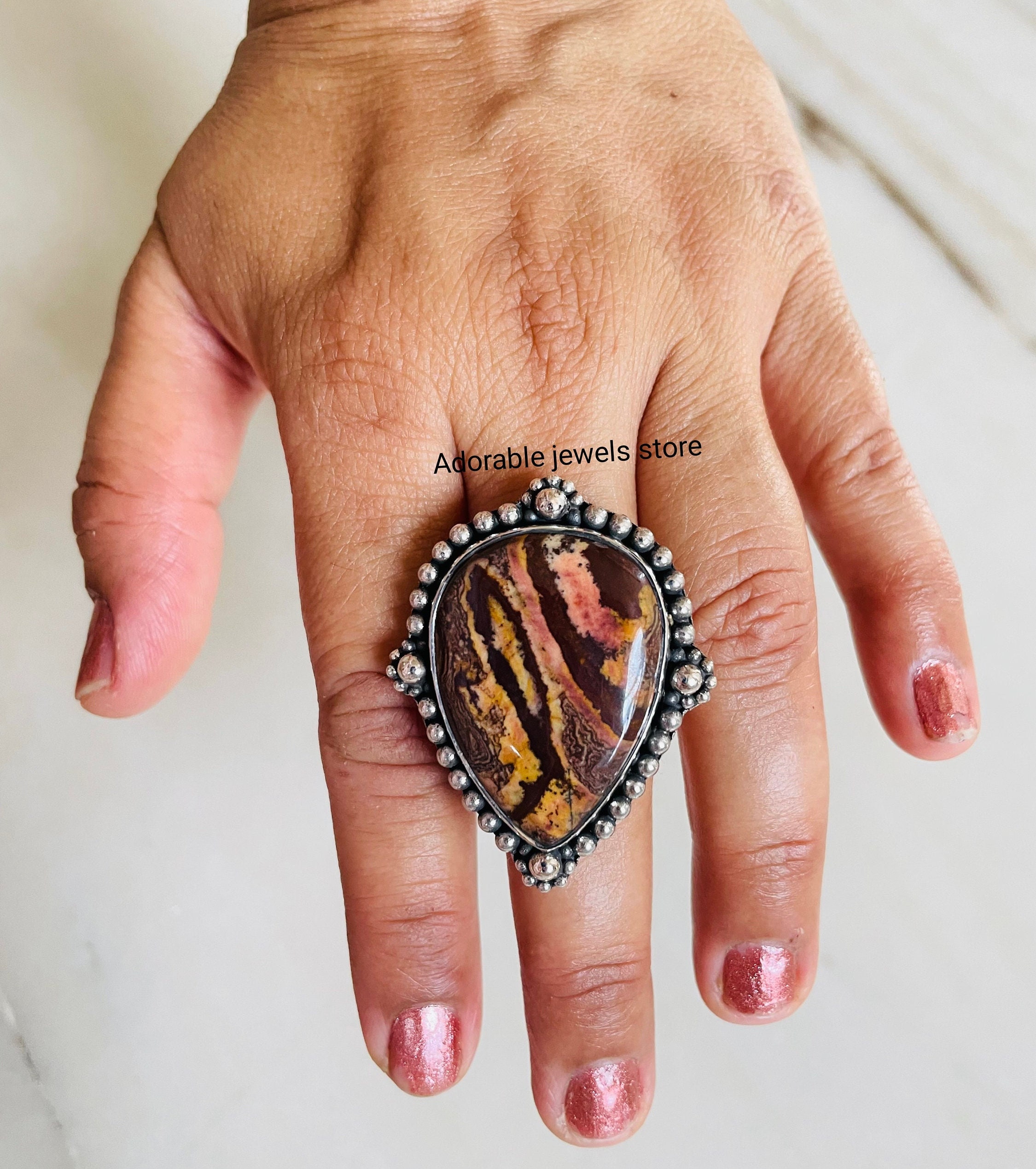 Natural Desert Scene Vintage Native American Navajo Jasper Sterling Silver Ring Natural Desert Scene Vintage Native American Navajo Jasper Sterling Silver Ring